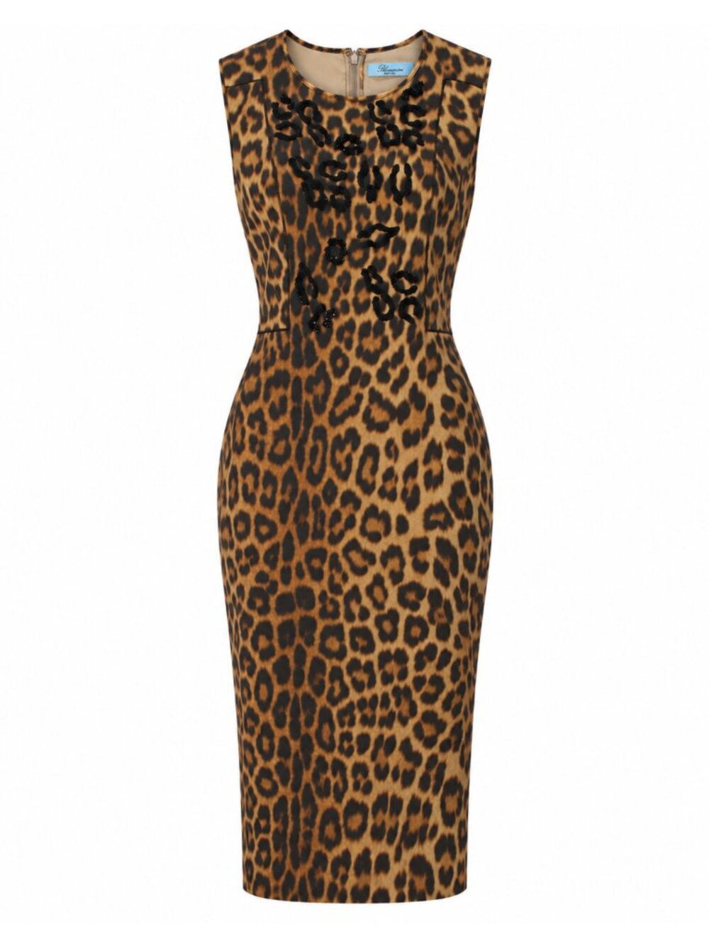 Blumarine Leopard Printed Wool Blend Embellished Bodycon Dress